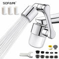 SOPAMI 3D Filter Faucet Set - Multi-Angle Swivel Faucet Aerator with 3 Included Filter Cartridges, Anti-Splash Soft Aeration, Transparent Visible Filter Housing, Compatible with Kitchen, Bathroom & Laundry Faucets