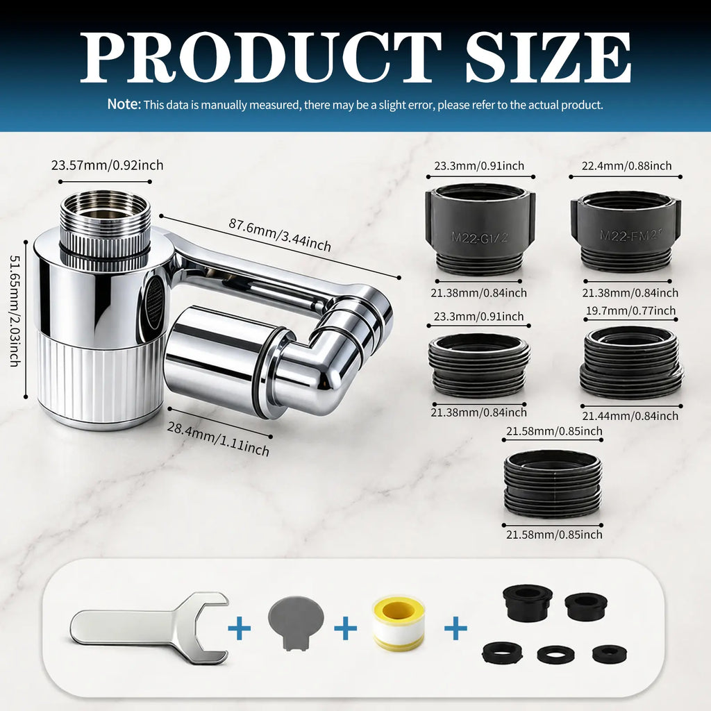 SOPAMI 3D Filter Faucet Set - Multi-Angle Swivel Faucet Aerator with 3 Included Filter Cartridges, Anti-Splash Soft Aeration, Transparent Visible Filter Housing, Compatible with Kitchen, Bathroom & Laundry Faucets